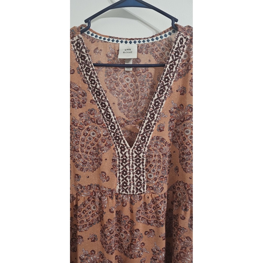 Knox Rose Sheer Top Womens XL Paisley Embroidered Trim Short Sleeves Peasant - Picture 9 of 9